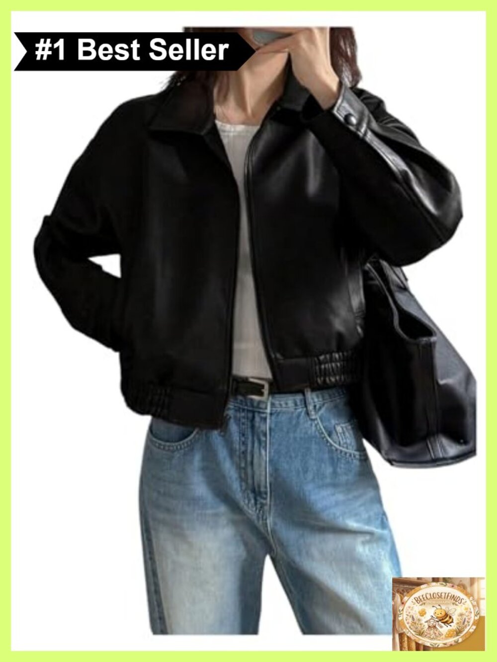 Faux Leather Cropped Bomber Jacket Zip Up Oversized Casual Coat